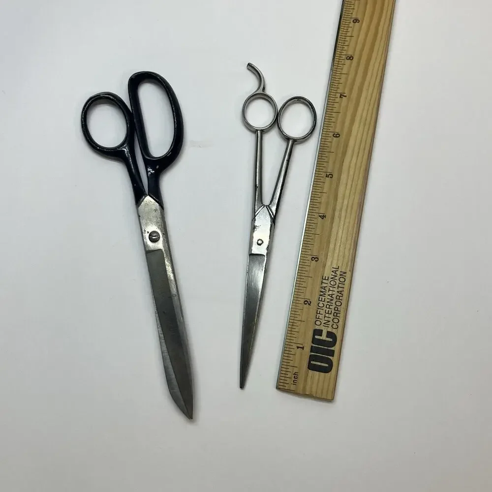 Vintage Boker Hair Shears and Industrial Tailor Scissors Bundle 2pc Silver Black
